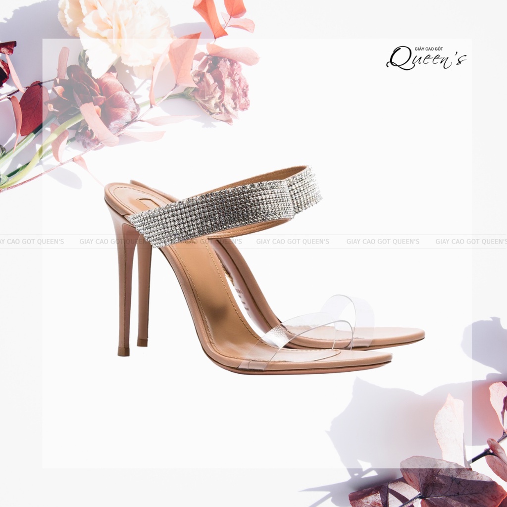 Dép Nữ Quai Ngang Đế Cao, Dép Cao Gót Mules Đính Đá 9-11cm Cao Cấp Chính Hãng , Guốc Cao Gót Mules Tôn Dáng Dễ Mang