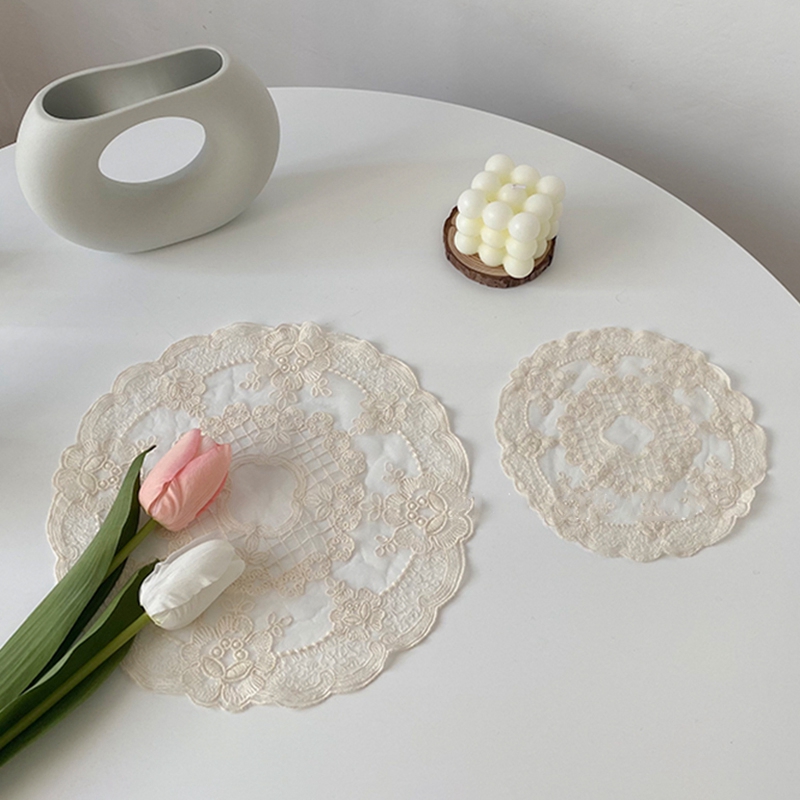 Tấm lót bàn vải ren thêu thủ công phong cách retro cách nhiệt chống trượt dùng cho trang trí