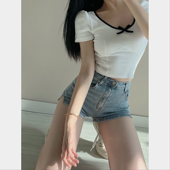 Quần Short Denim Lưng Cao Dáng Chữ A Màu Xanh Nhạt Thời Trang Mùa Hè Mới Cho Nữ