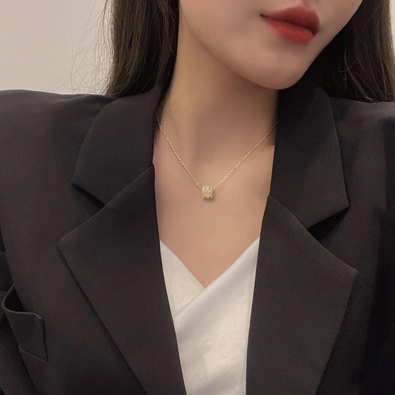 XiaoboACC Vòng Cổ Thép Titan Mạ Vàng Đính Kim Cương Giả - 38CM+6CM