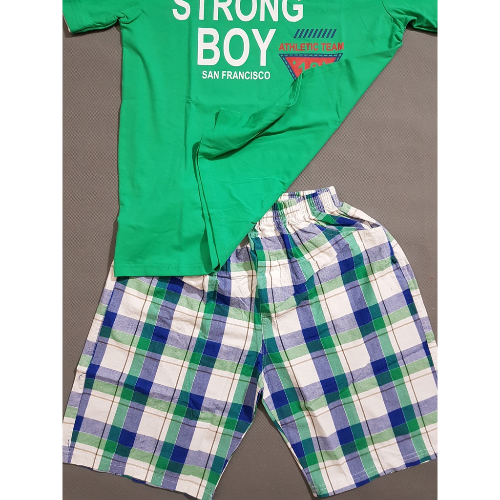 Bộ áo thun cotton quần caro size đại cồ Strong Boy cho bé trai lớn