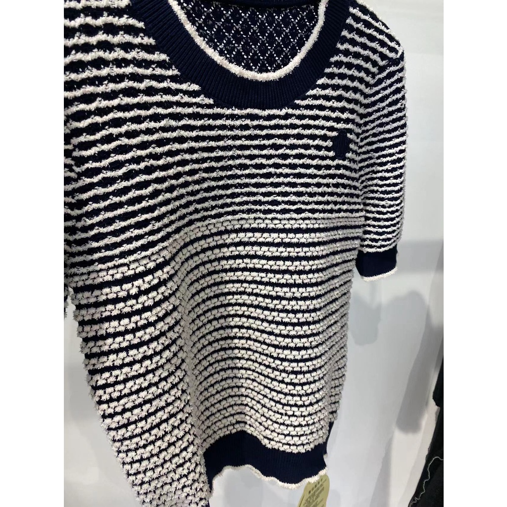 NSRM Maje French style 2022 spring and summer new women's striped hollow round neck design knitted T-shirt top MFPPU00488