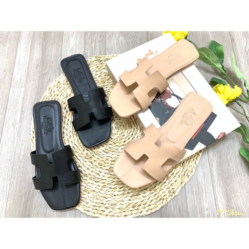 Dép xẹp chữ h si mờ TT Shoes933 mũi vuông sphoang05