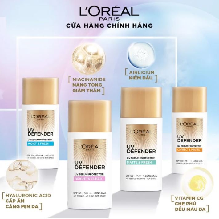 Kem Chống Nắng Mịn Nhẹ, Bảo Vệ Da, Chống Lão Hóa L'Oreal UV Defender Serum Protector SPF 50+/PA++++