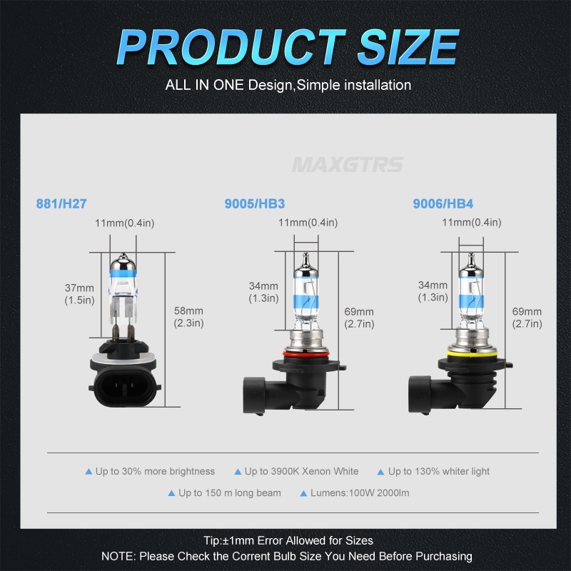 Đèn pha MAXGTRS 2x100W H1 H8 H11 9005 HB3 9006 HB4 HOD xtreme 3900K Xenon thay thế bóng đèn halogen ô tô
