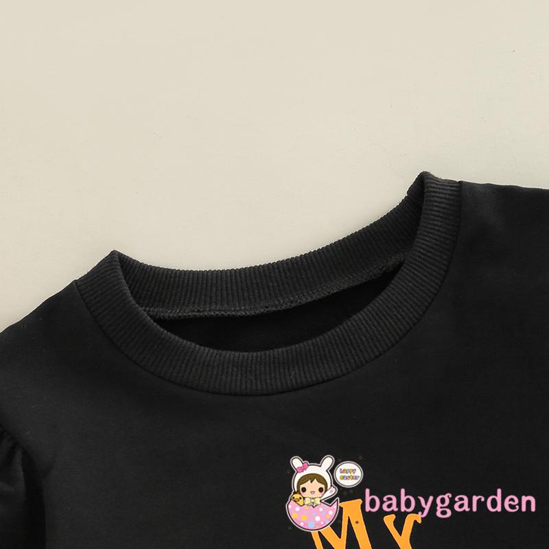 Bộ Áo Liền Quần Tay Phồng Cổ Tròn In Chữ Và Quả Bí Ngô Thời Trang Halloween Cho Bé 0-24 Tháng Tuổi