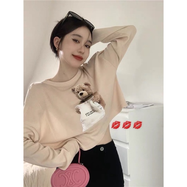 Áo len giấy hình chú gấu dài tay, chiếc áo gây bão mạng hot hit