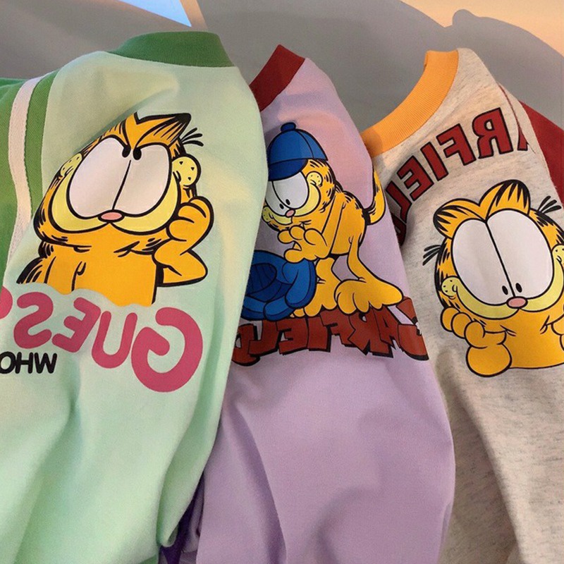 Đầm Thun Cổ Tròn Dáng Rộng In Họa Tiết Hoạt Hình Phối Màu Thời Trang Hàn Quốc Cho Bé Gái