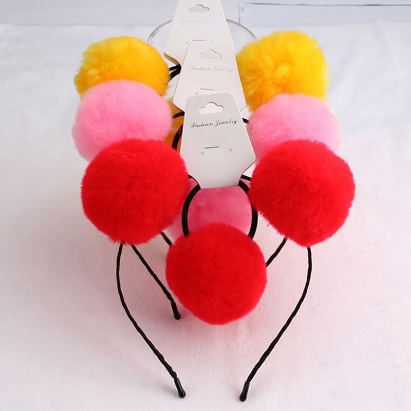 Băng Đô Cài Tóc Đính Bóng Lông Màu Kẹo Ngọt Dễ Thương Cho Bé Gái