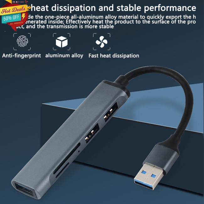 Bộ Chia Cổng Usb 3.0 Type-c 5 Trong 1 Bằng Hợp Kim Nhôm Cho Máy Tính