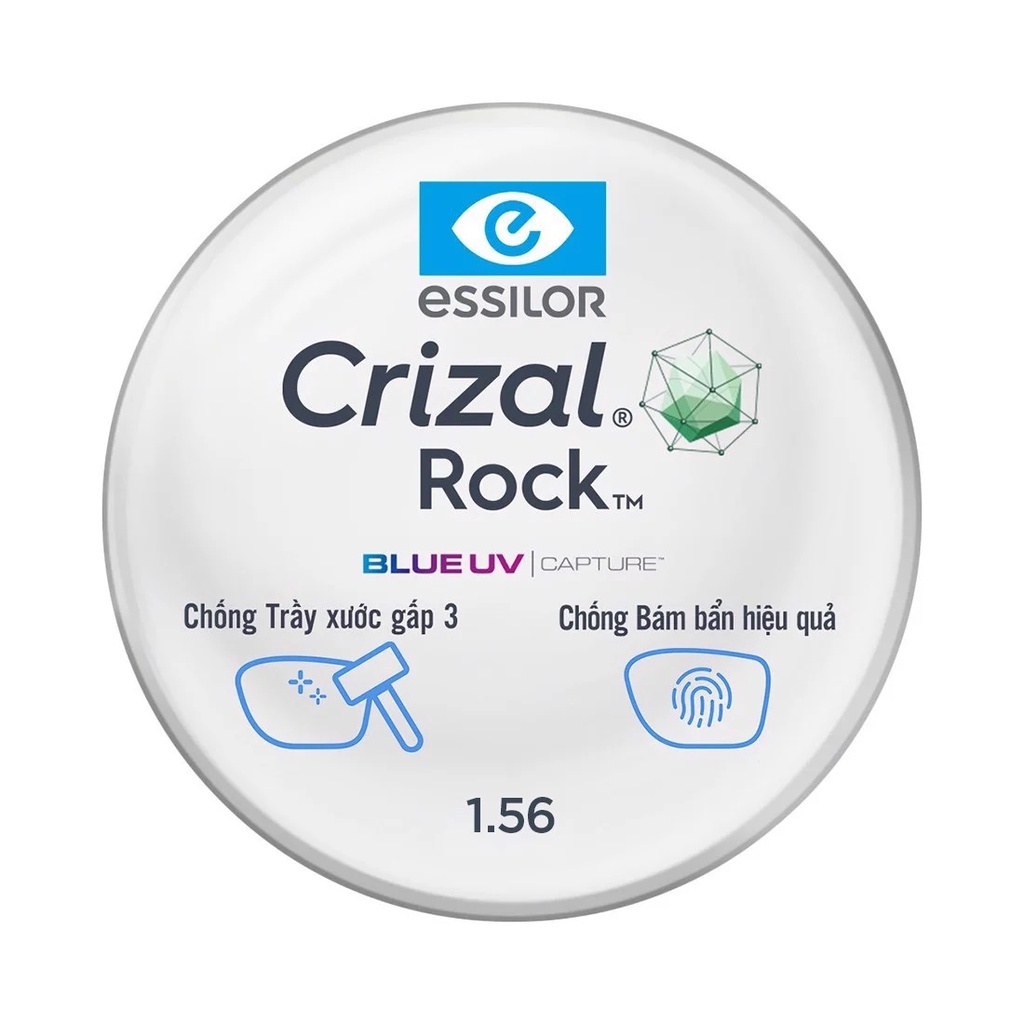 Tròng kính  Essilor Crizal Rock hạn chế trầy, ngăn ánh sáng xanh, UV với E-SPF35