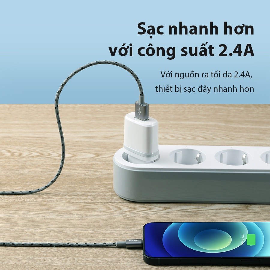 Cáp Sạc Nhanh Cổng Lightning Dành Cho iPhone/ iPad ROBOT RCL100 Dây Dù Chiều Dài 1m