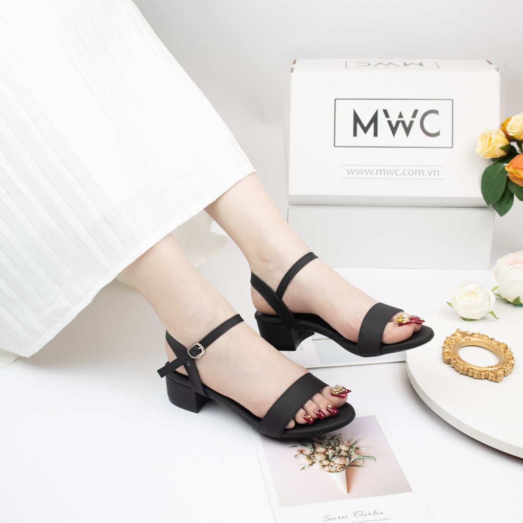 Giày Cao Gót Nữ Quai Ngang Đế Vuông MWC  Sandal Cao Gót Nữ Đế Cao 3cm Màu Đen Và Kem Siêu Xinh MWC NUCG-3956