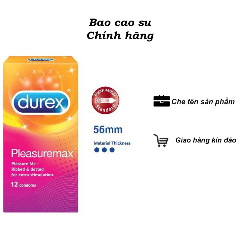 [GIÁ TỐT] HỘP 12 Bao cao su Durex Plesuremax - Gân gai nổi