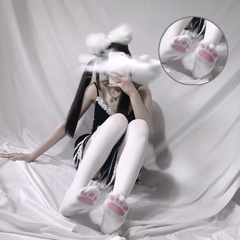 Vớ Dài In Hình Chân Mèo Dễ Thương