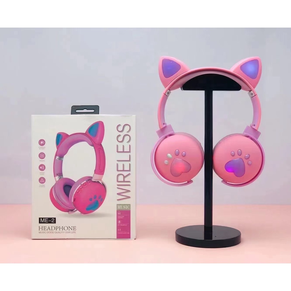 Tai Nghe Tai Mèo HEADPHONE Model ME Bluetooth 5.0 đèn LED Chống Ồn, Bass Chắc, Êm Tai