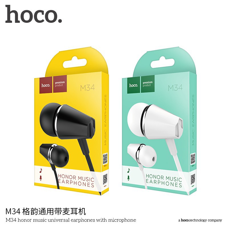 Tai Nghe Nhét Tai Super Bass Hoco M34 chui tròn 3.5mm - Bảo hành 1 đổi 1 hàng chính hãng