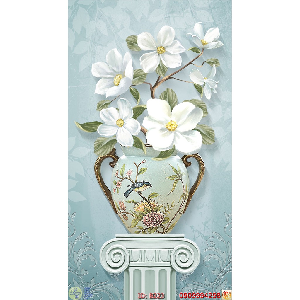 TRANH DÁN TƯỜNG 3D BÌNH HOA, LO HOA NHIỀU MẪU