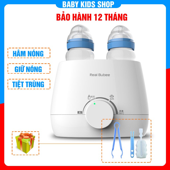 [ BH 12 tháng] Máy hâm sữa Real Bubee 2 bình cổ rộng, hâm sữa, ủ sữa và thức ăn, tiệt trùng bình sữa