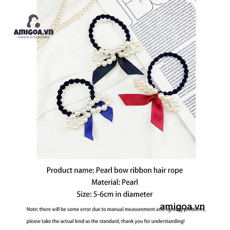 Dây Buộc Tóc Cao Su Co Giãn Thắt Nơ Đính Ngọc Trai Xinh Xắn Cho Nữ