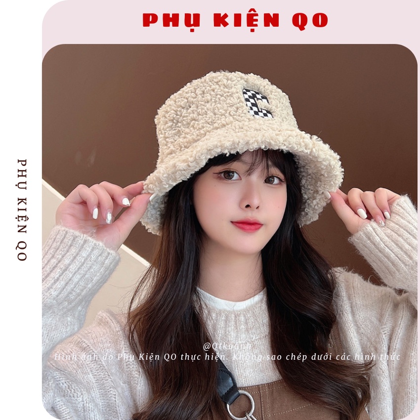 Mũ bucker lông cừu thêu chữ C BUK27