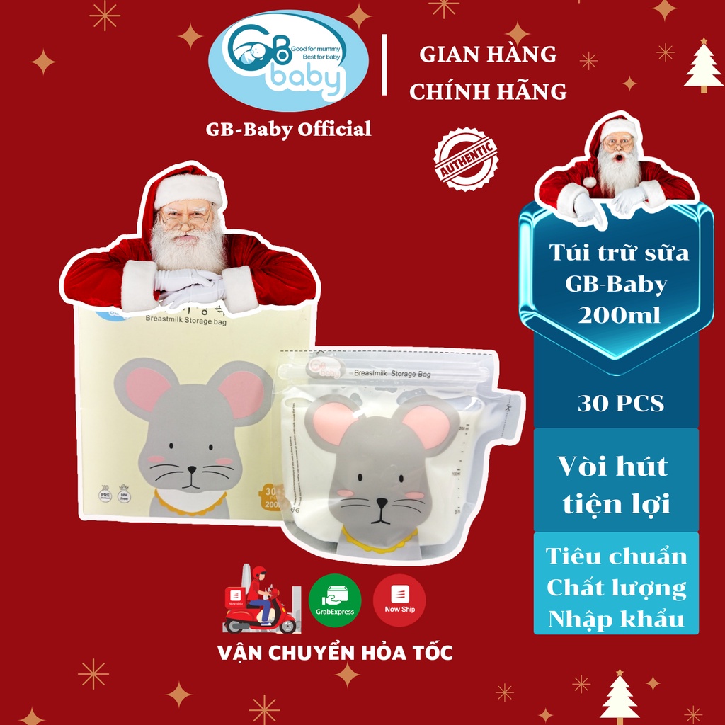 Túi trữ sữa hình Chuột GB-Baby 200ml 1 hộp 30 túi Tặng 2 túi