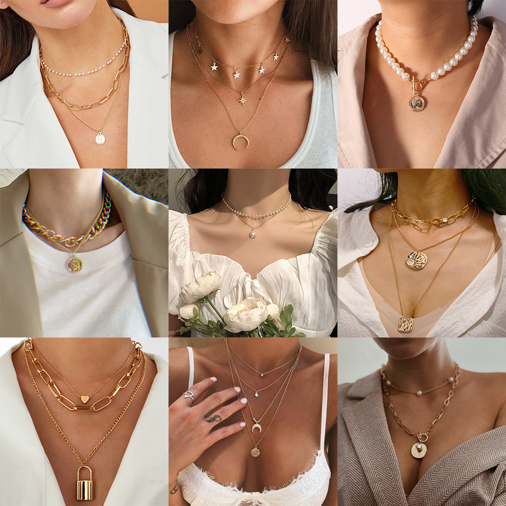 Dây chuyền nhiều lớp bằng hợp kim đính đá ngọc trai nhân tạo sang trọng thời trang cho nữ