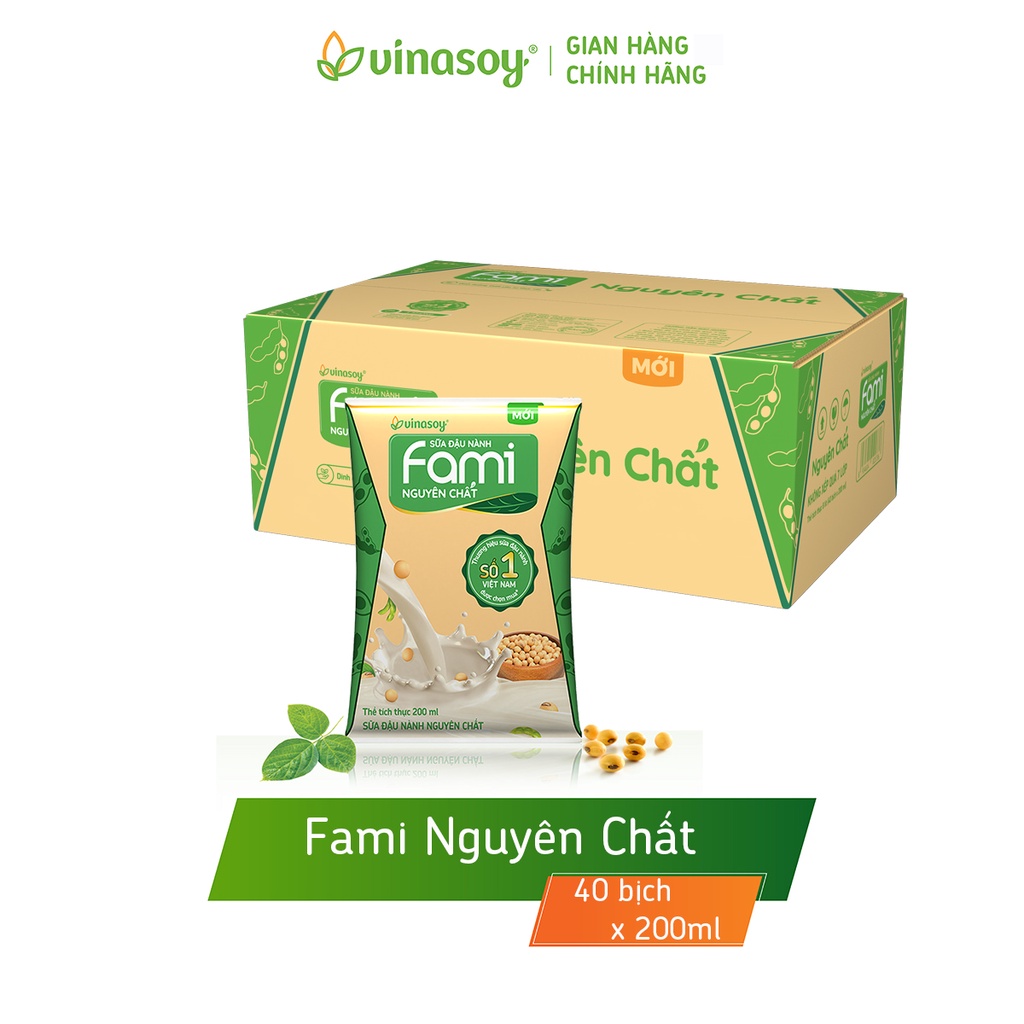 Thùng sữa đậu nành Fami Nguyên chất cải tiến 2019 (40 bịch x 200ml)