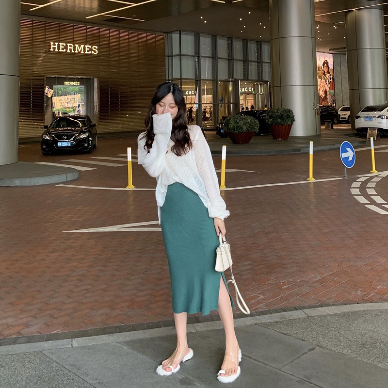 Chân Chân Váy Dệt Kim Dáng Chữ A Lưng Cao Xẻ Tà Thời Trang Cho Nữ | BigBuy360 - bigbuy360.vn