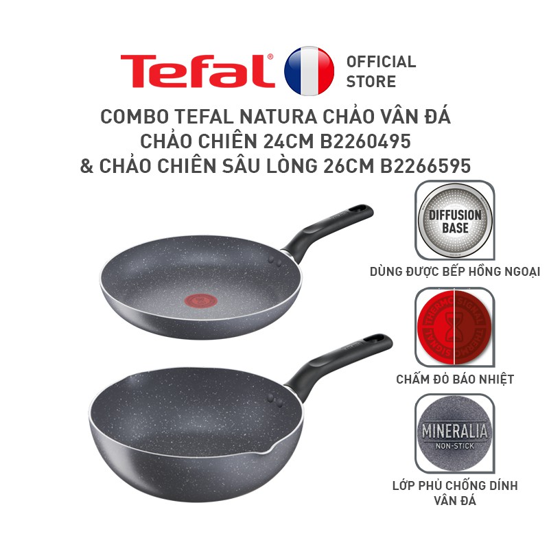 Combo Chảo vân đá Tefal Natura Chảo chiên 24cm &amp; Chảo chiên sâu lòng 26cm