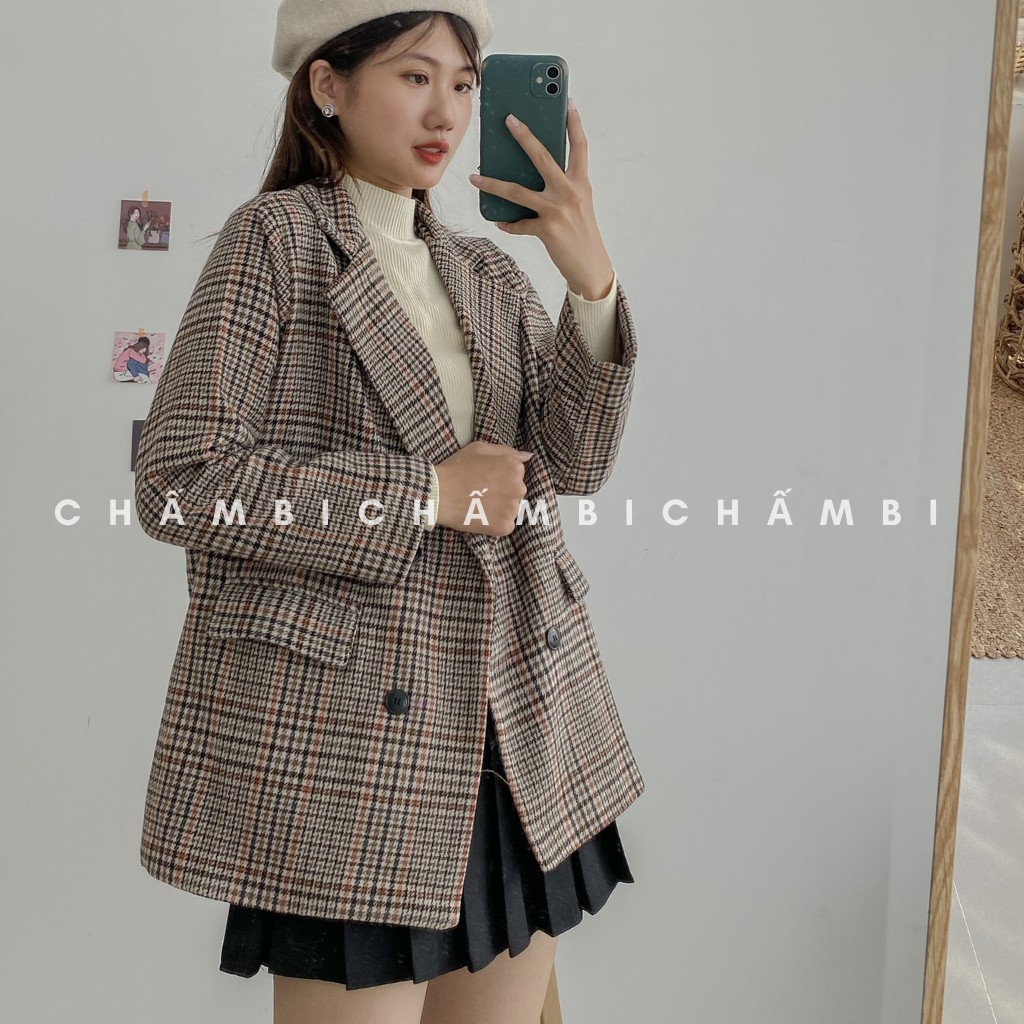 Áo Khoác Dạ Nữ Kẻ Caro Nhiều Màu Cực Xinh Freeisze&lt;53kg - A.098