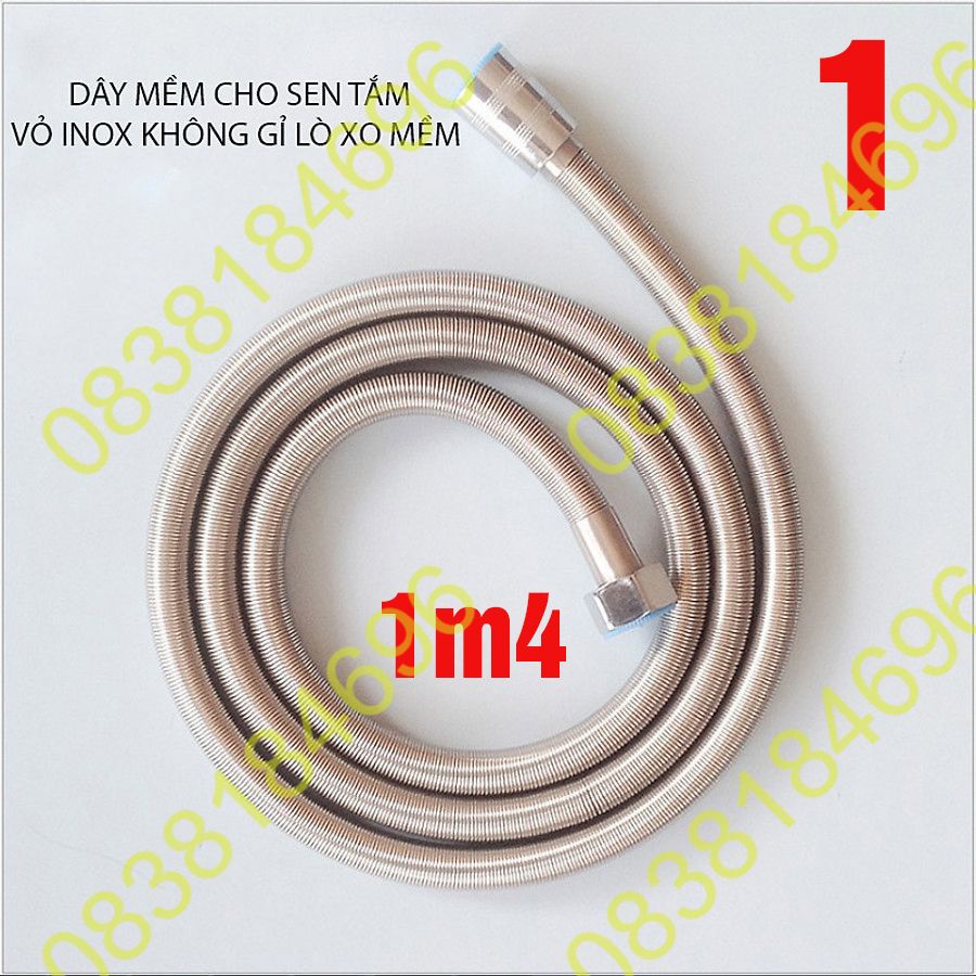 Dây nối mềm cho sen tắm với vỏ bằng inox sọi uốn lò xo loại dài 1.5m( 1m2 Dây xịt. 1m4 Dây sen Thực đo),NK07