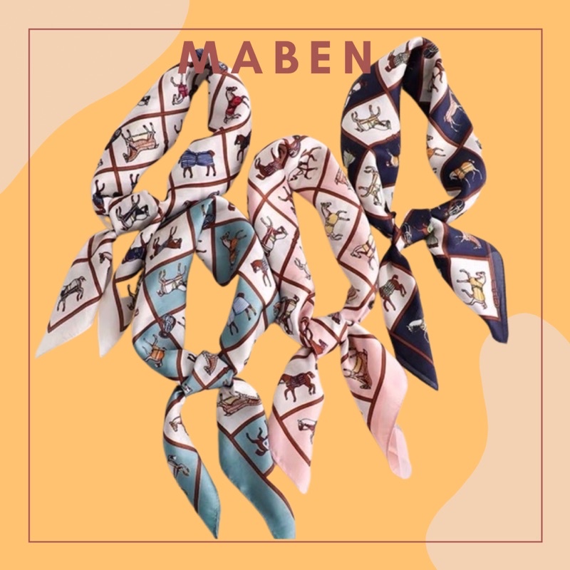 Khăn turban lụa vuông size 70x70cm Hình con ngựa - Maben