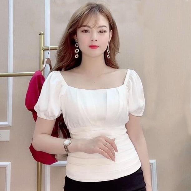 Áo sơ mi nữ kiểu công sở ngắn tay bo chun xếp ly -  Trắng Đỏ Be Xanh Đen - Hanlly Fashion Thời Trang Nữ - A26