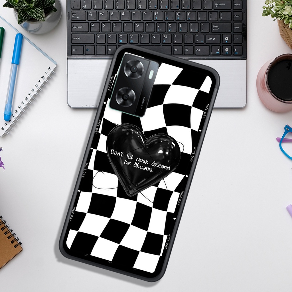 Ốp Lưng OPPO A57 4G (2022)   , In Hình &quot;Black Heart&quot; Phong Cách Đẹp.