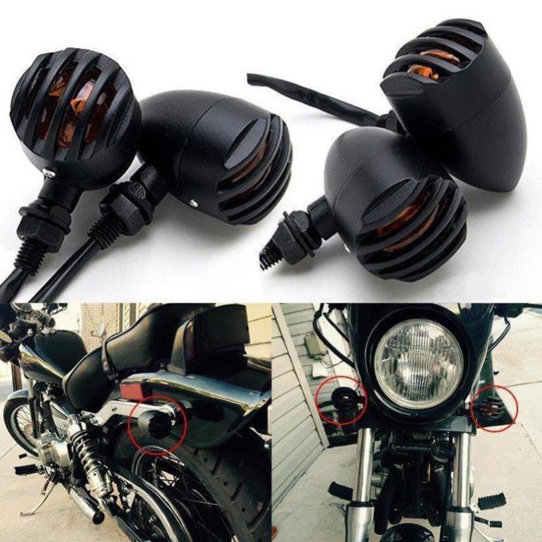 Combo gồm đèn hậu lưới có sẵn pad gắn biến số và 4 xi nhan lưới độ xe Cafe racer Tracker