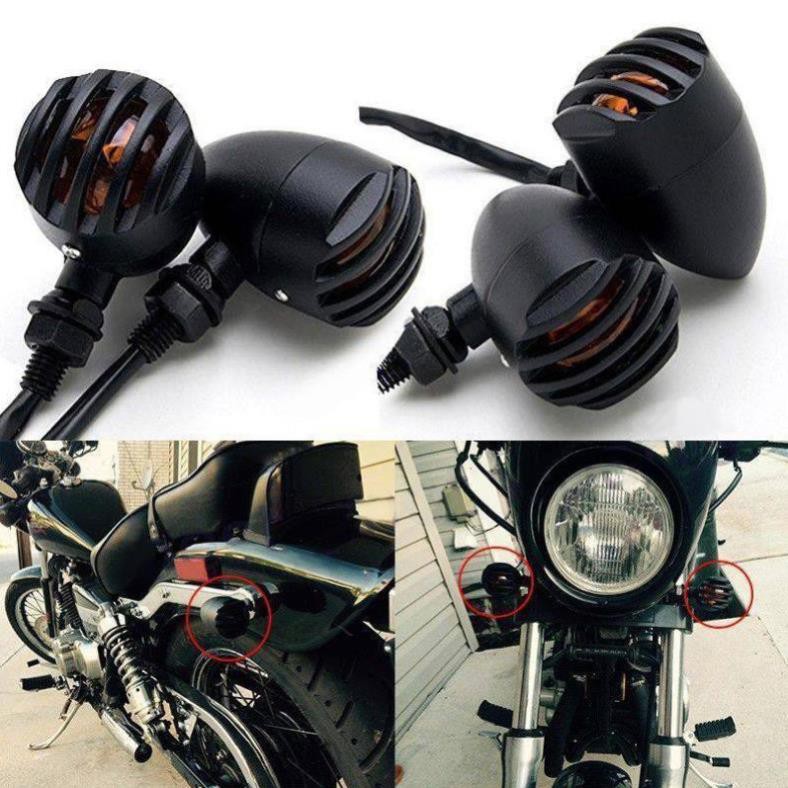 ⭐⭐⭐⭐⭐[COMBO] ĐÈN HẬU XE MÁY LƯỚI + 4 XI NHAN LƯỚI chuyên độ xe CAFE RACER