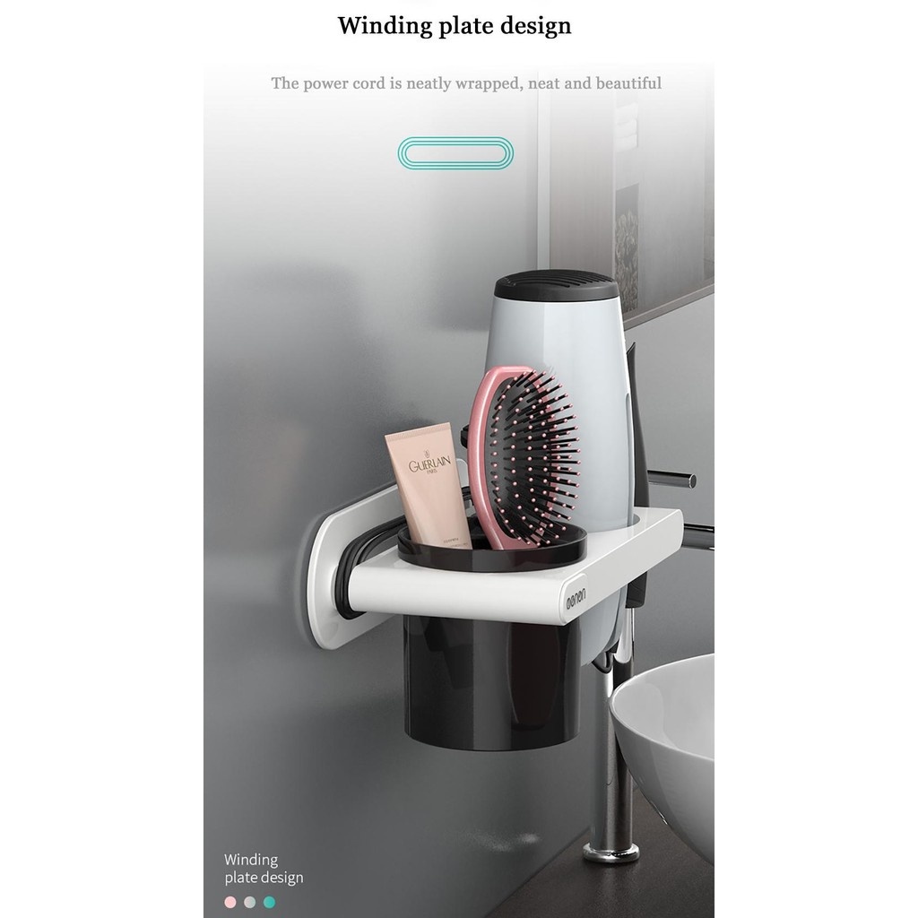 [FREESHIP] Giá treo máy sấy tóc kèm cốc để đổ nhà tắm chất liệu nhựa ABS dán tường - OE86