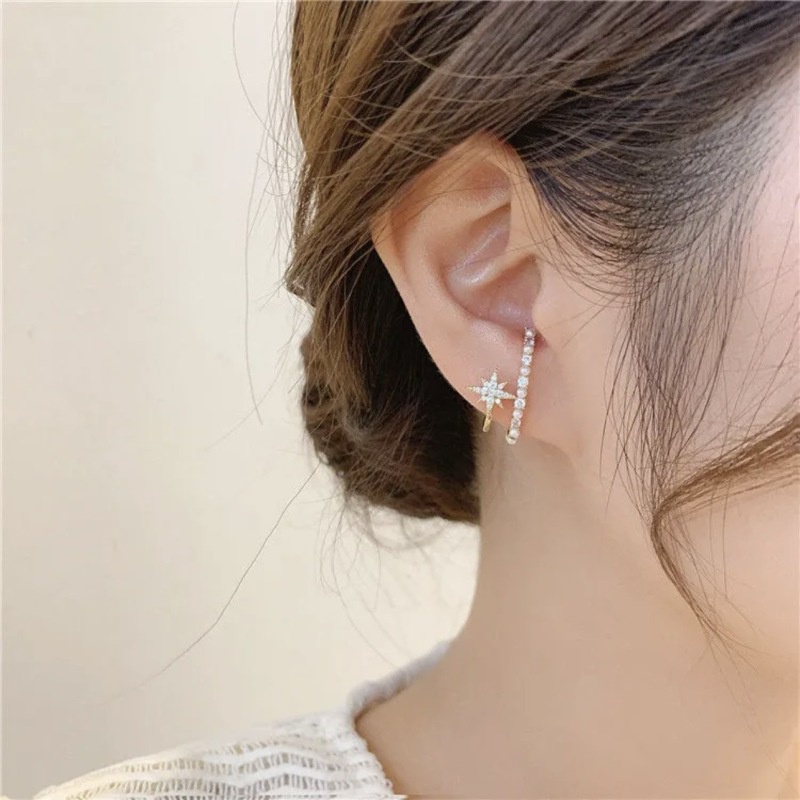 Bông Tai Mạ Bạc 925 Đính Đá Zircon Lục Giác Thời Trang Cho Nữ