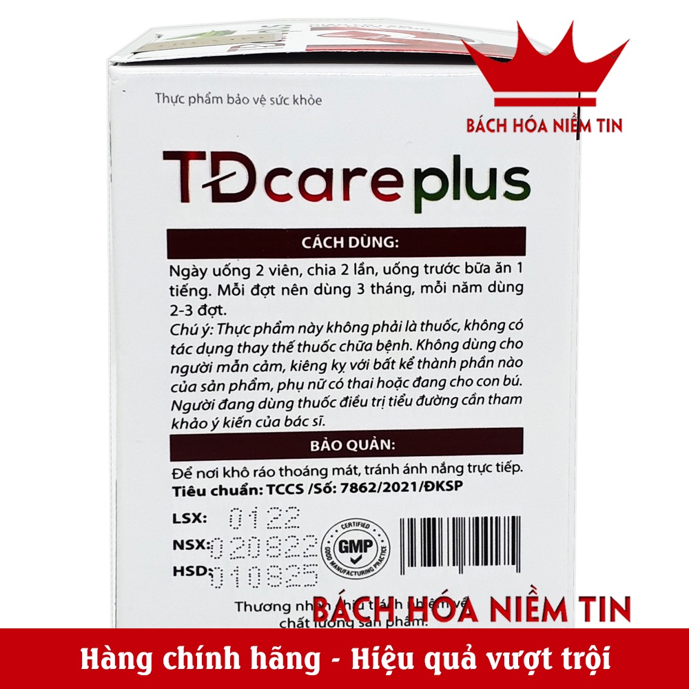 Viên uống giảm tiểu đường TĐ CARE PLUS - giảm đường huyết, giảm nguy cơ biến chứng tiểu đường - Thành phần dây thìa canh