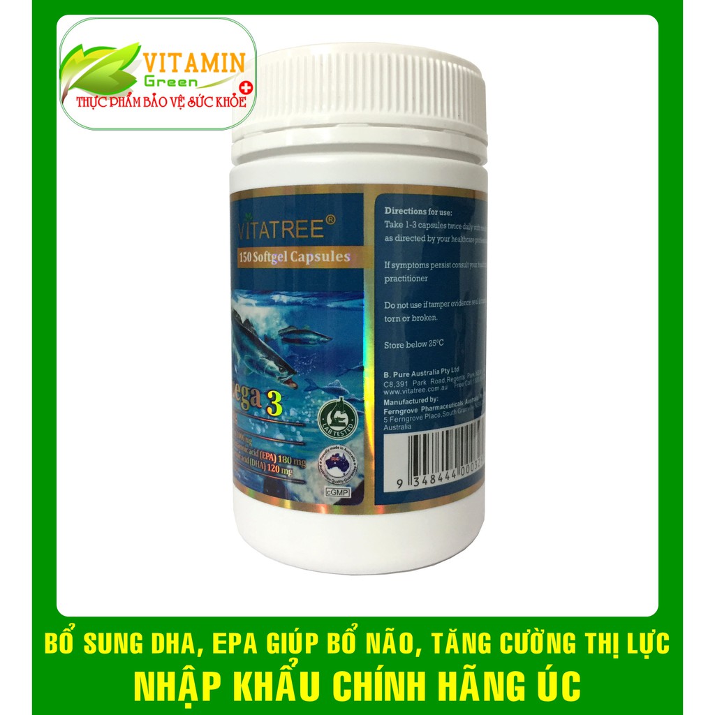 VITATREE OMEGA 3 1000MG BỔ SUNG DHA,EPA GIÚP BỔ NÃO TĂNG CƯỜNG THỊ LỰC (150 viên) | NHẬP KHẨU CHÍNH HÃNG ÚC