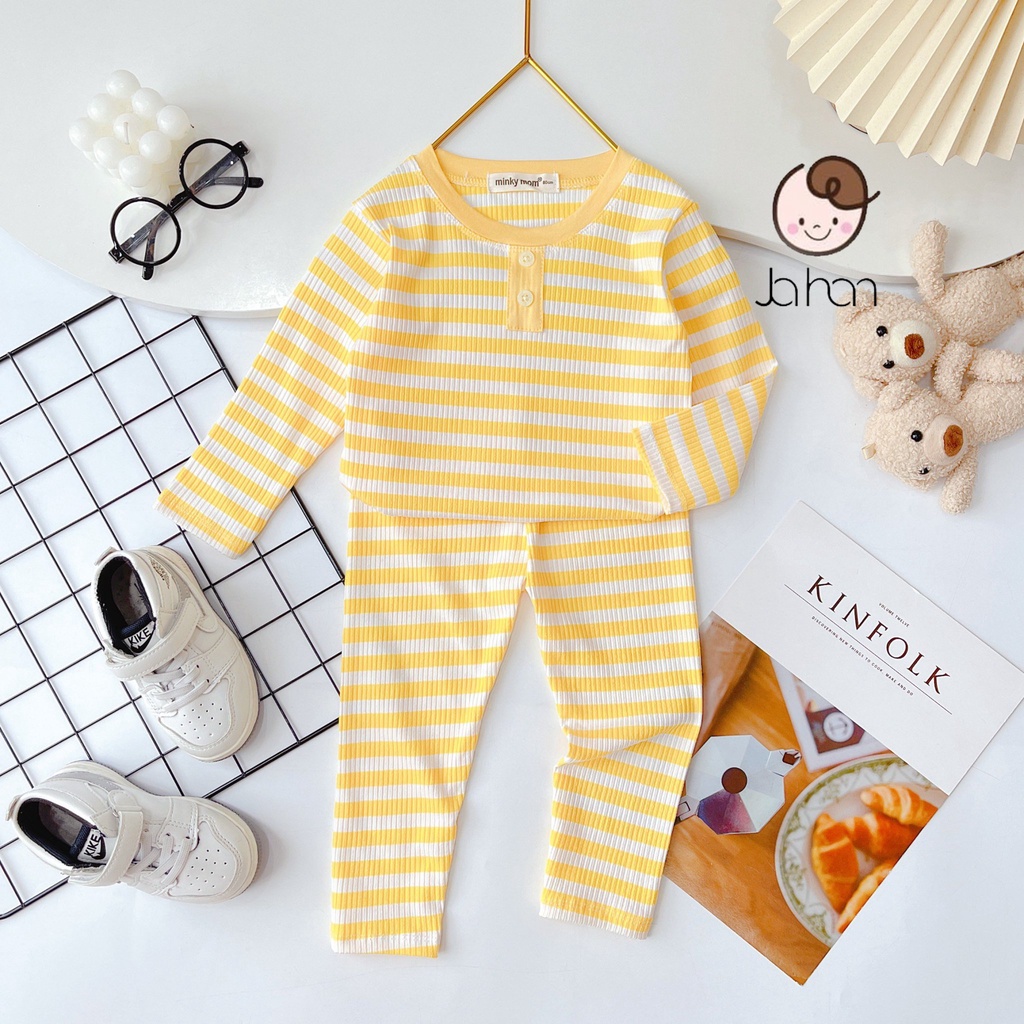 Bộ quần áo trẻ em dài tay kẻ sọc ATKID chất len gân cao cấp cho bé trai bé gái mùa thu đông siêu mềm mại