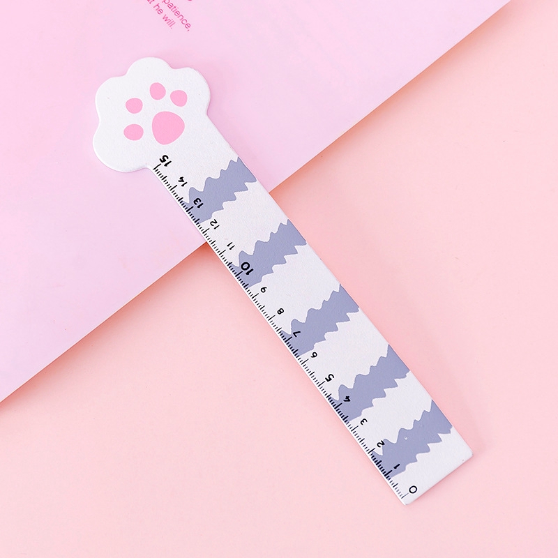 1 Thước Gỗ Hình Dấu Chân Mèo Hoạt Hình 15cm