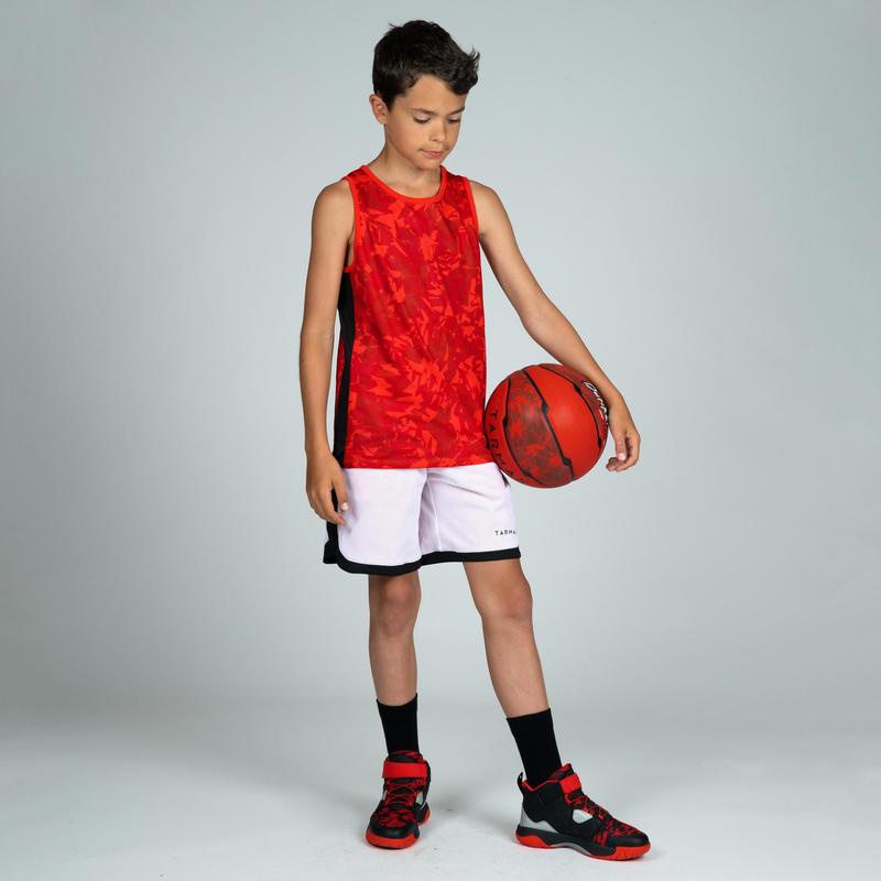 Quần short hai mặt chơi bóng rổ cho bé Decathlon TARMAK màu trắng đỏ size 6 Tuổi