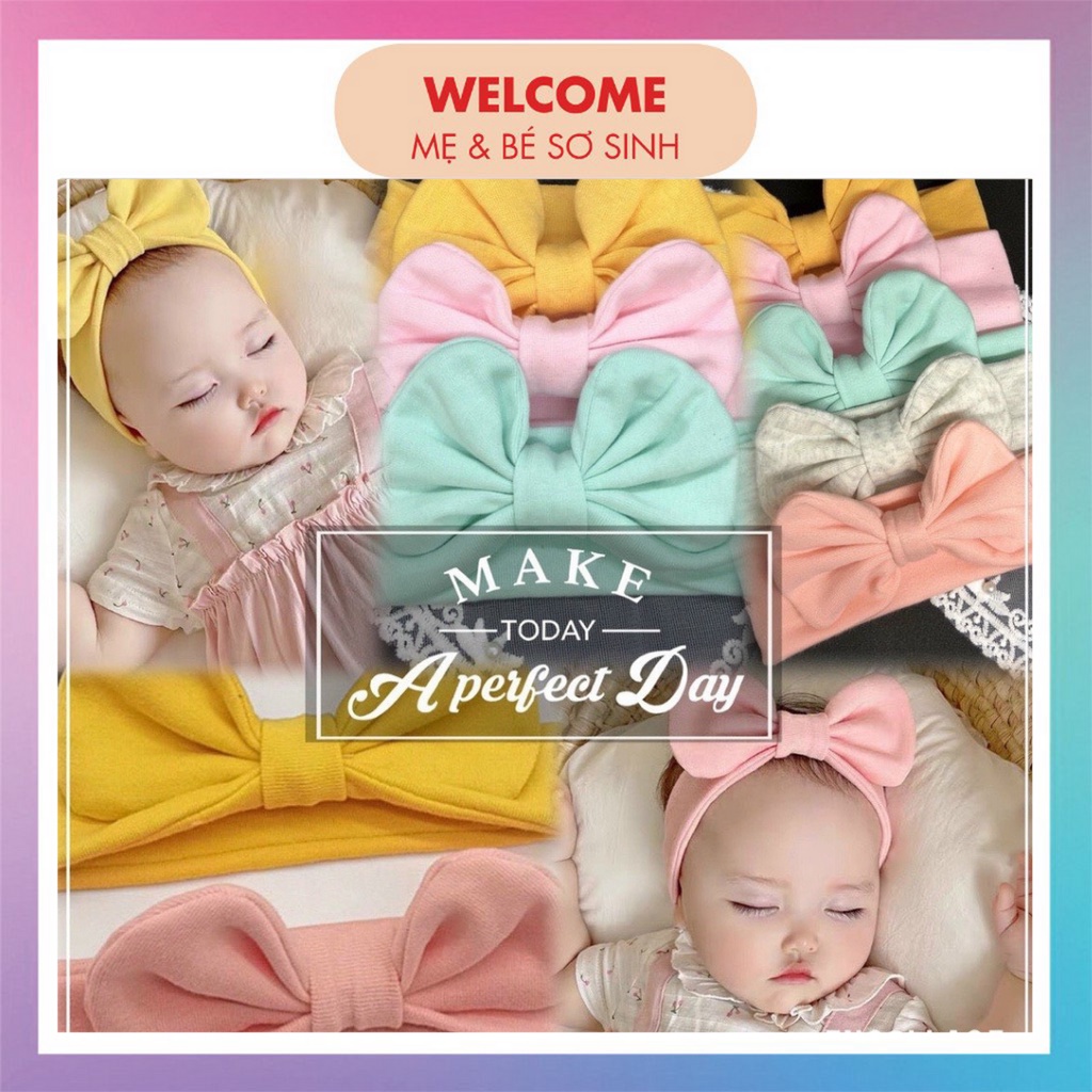 Băng đô cho bé gái, turban nơ micky, mũ đội đầu che thóp trẻ em chất cotton co dãn mềm mịn đáng yêu