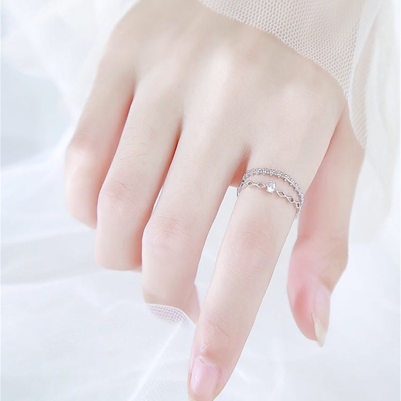 Nhẫn nữ hở freesize,hợp với mọi kích cỡ ngón tay,bạc Ý s925 ren đôi nhỏ xinh J4728- AROCH Jewelry | BigBuy360 - bigbuy360.vn