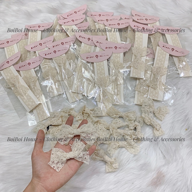 Băng đô/ Kẹp tóc nơ ren tiểu thư phong cách Hàn Quốc xinh xắn cho bé