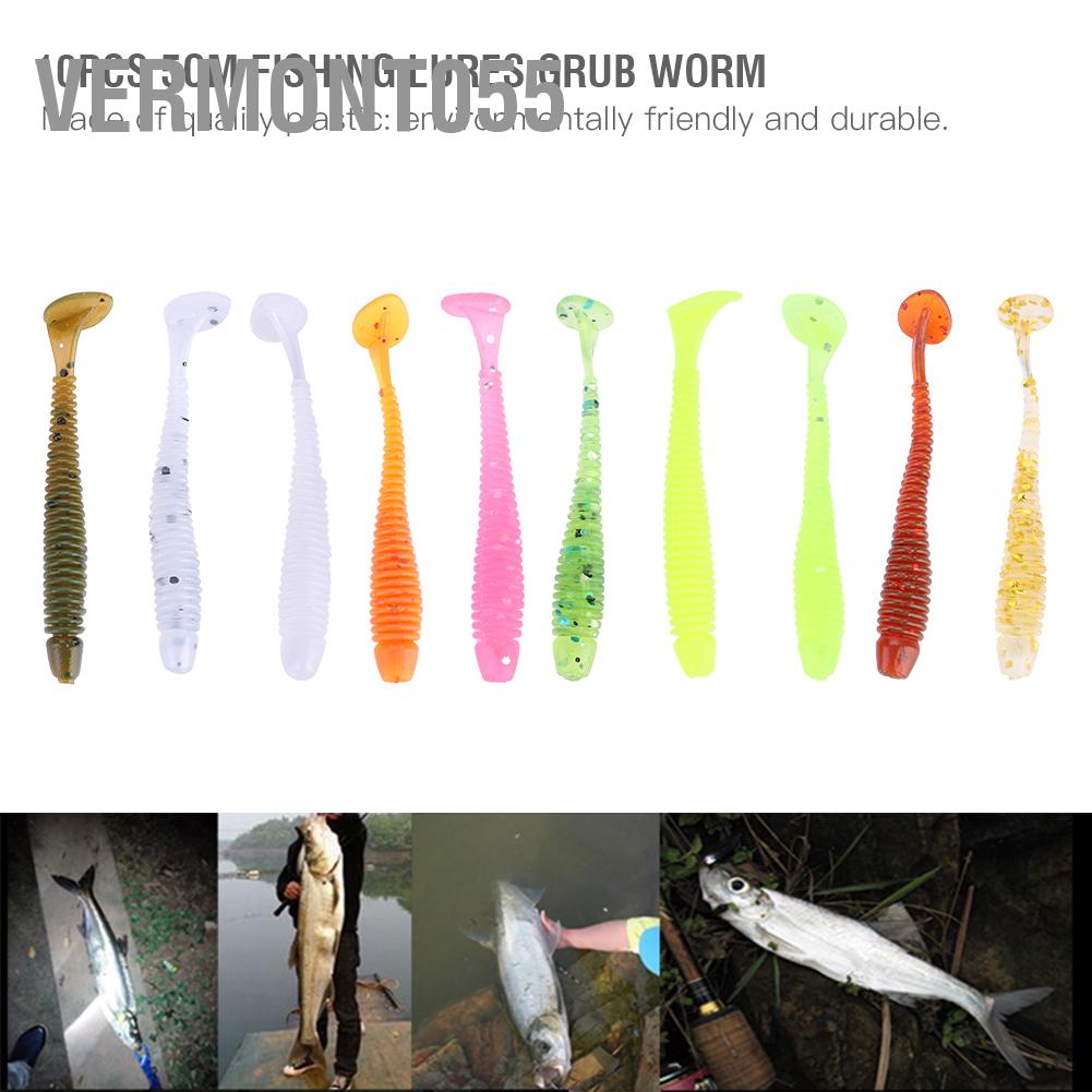Hàng Hot 10PCS 5cm Mồi câu cá nhân tạo bằng nhựa mềm Grub Worm Baits Bộ phụ kiện Hàng giao ngayVermont055