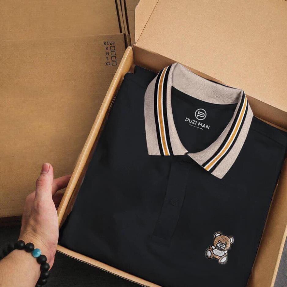 Áo thun nam , áo polo có cổ , ngực thêu hình gấu , chất liệu coton , nam tính , QA Store | BigBuy360 - bigbuy360.vn