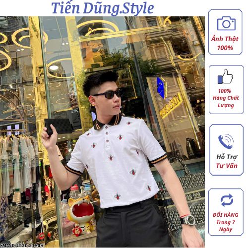 Áo Polo GuCci Thêu Ong Cao Cấp, Áo Polo Nam Gucci Phiên Bản Thêu Ong Full Cao Cấp